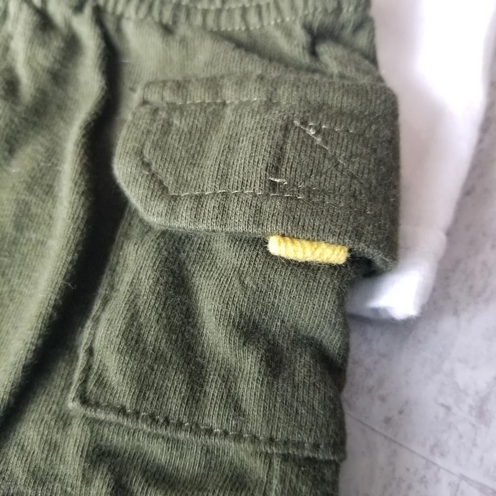 Born to Explore Carter's 3 mo olive green and yellow short/shirt set